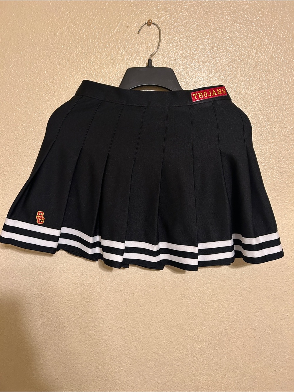 USC Black Pleated Cheer Skirt with White Stripe Detail
